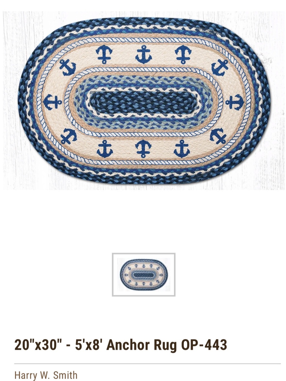 Blue and Cream Anchor Oval Rug
